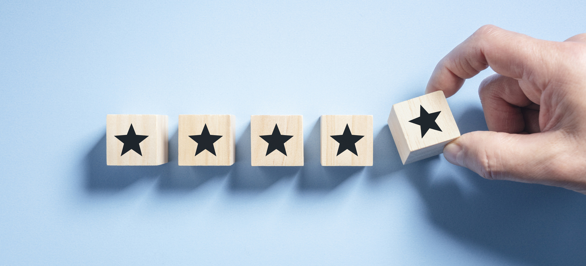 Customer experience feedback rate 5 star rating wood blocks