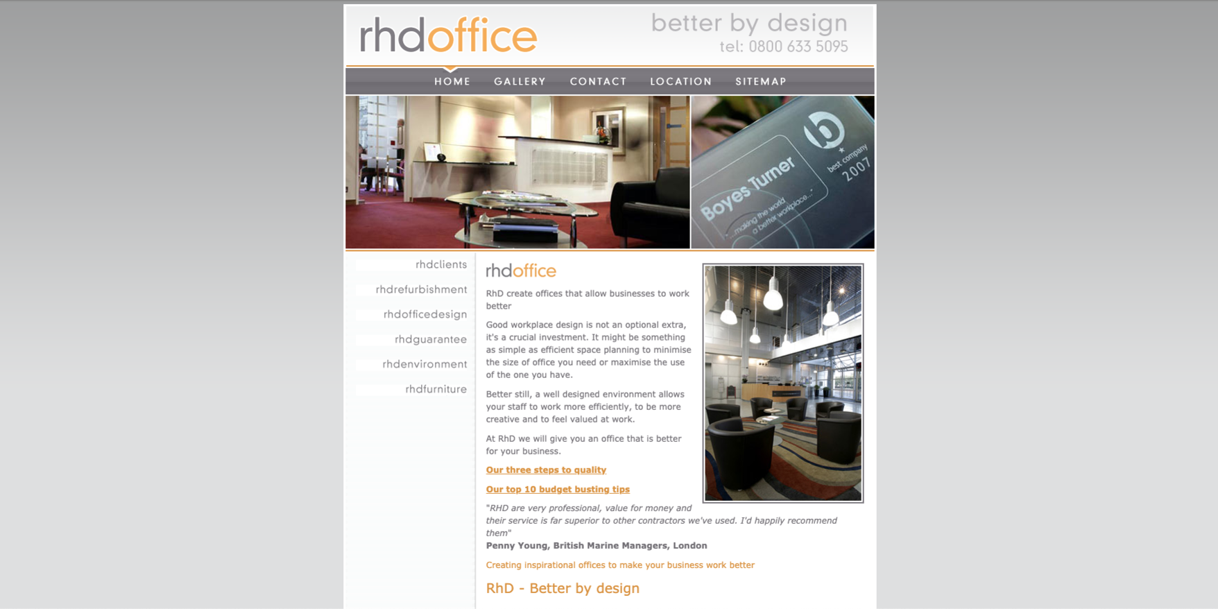The previous RHD Environments website, displayed on desktop